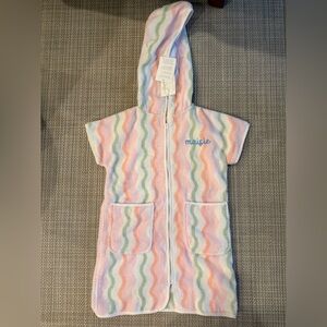 Weezie Girls Monogrammed Multicolor Hooded Towel with Zigzag Pattern